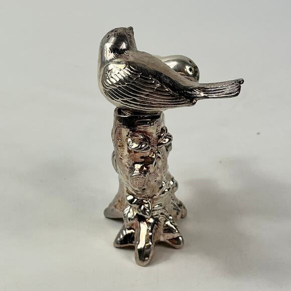 Silver Metal Bird Salt Pepper Shakers On Tree Stand Removable Vintage 911X-5 - Picture 4 of 12